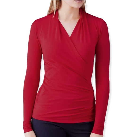 Pure Collection Tops - PURE Collection Deep Red Jersey Knit Wrap Top Size Medium